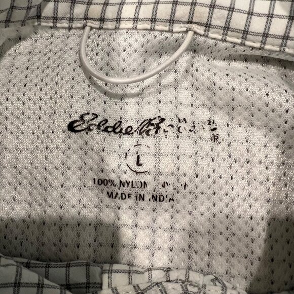 Eddie Bauer Tattersall Shirt Mens White Black Long Sleeve Nylon Size L - Picture 3 of 12
